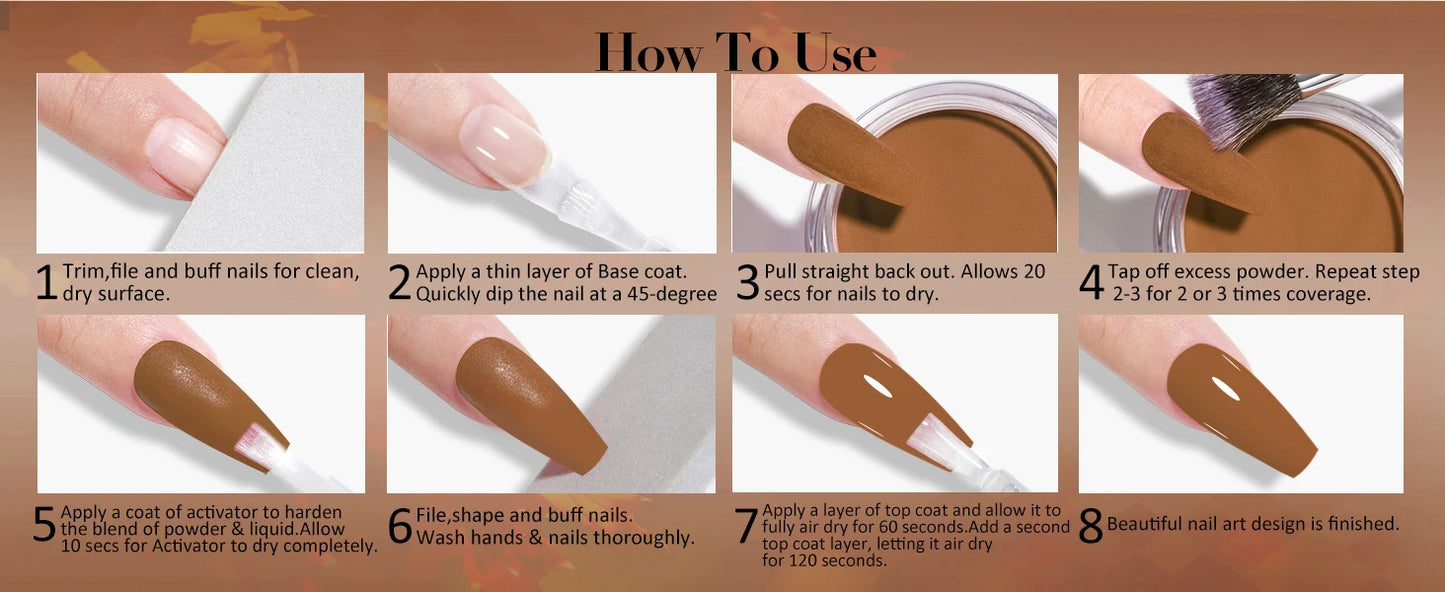 6 colors Dip Powder Set Brown Coffe Color Nail Powder Dipping Nail Powder Nail Art Manicure DIY Salon No Need Lamp Cure.