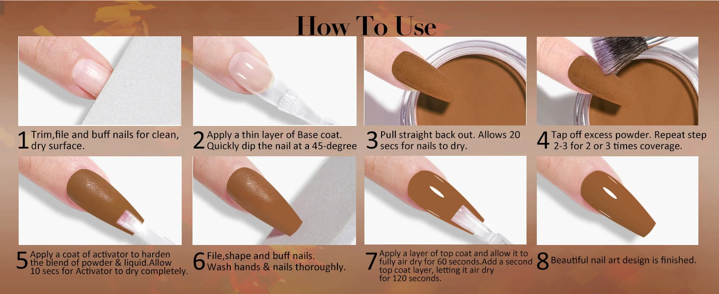 6 colors Dip Powder Set Brown Coffe Color Nail Powder Dipping Nail Powder Nail Art Manicure DIY Salon No Need Lamp Cure.