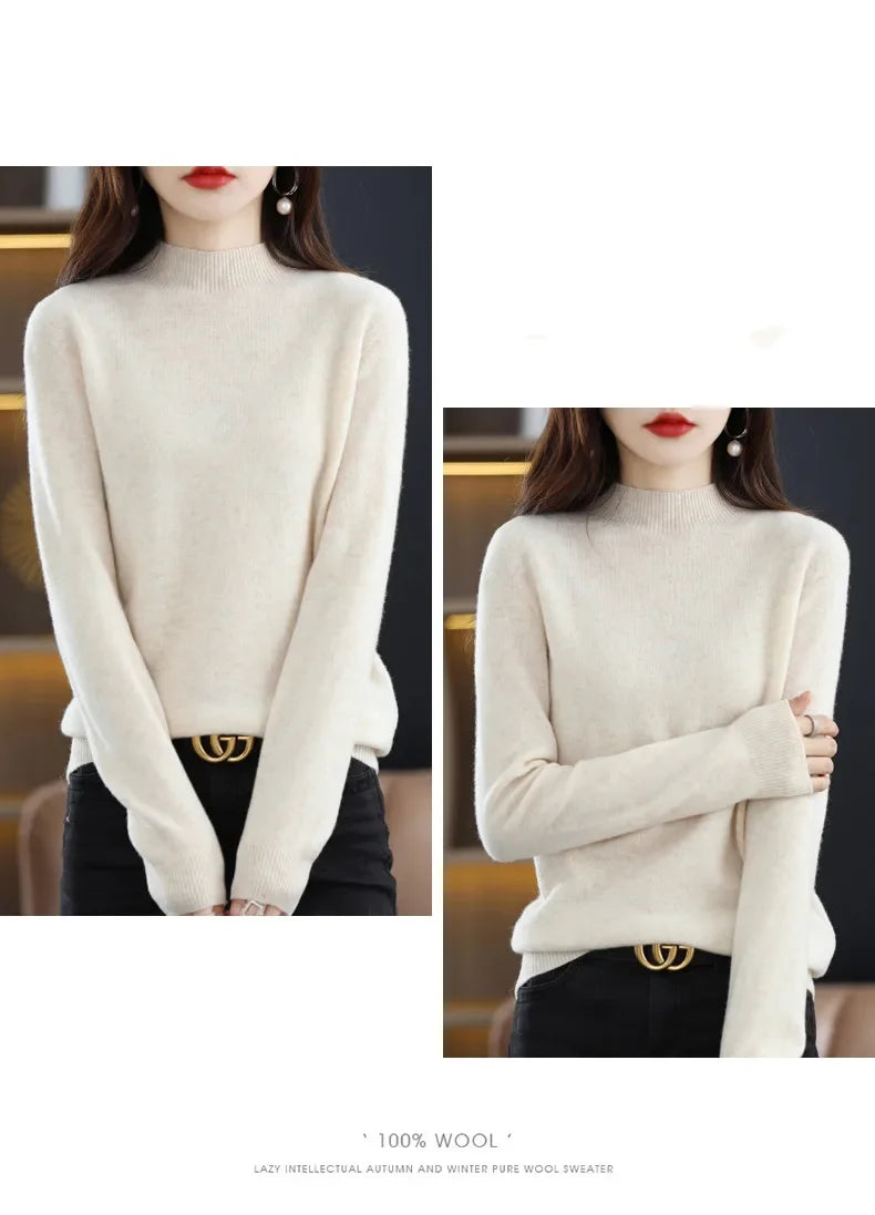 2025 Women's Casual Knit Tops Half-neck Pullover In Autumn And Winter New Cashmere Sweater Women's Coat 19 Colors.