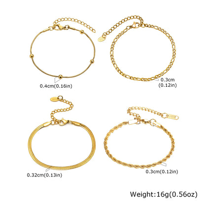 Non Tarnish Stainless Steel Bracelet Stackable for Women, Thin Herribone Chain Bracelet Waterproof Gold Plated Jewelry.