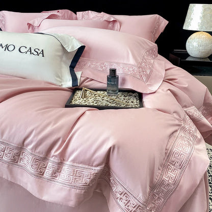 100% Egyptian Cotton White Luxury Embroidery Hotel Style Bedding Set Duvet Cover Set Flat/Fitted Bed Sheet Pillowcases 4Pcs.