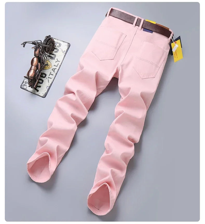 98% Cotton 4 Colors Stretchy Jeans Men's Mid-waist Straight Pencil Denim Trousers Brand Clothing Personality Fashion Male Pants