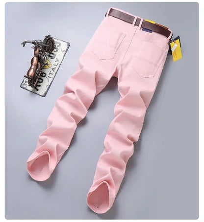 98% Cotton 4 Colors Stretchy Jeans Men's Mid-waist Straight Pencil Denim Trousers Brand Clothing Personality Fashion Male Pants