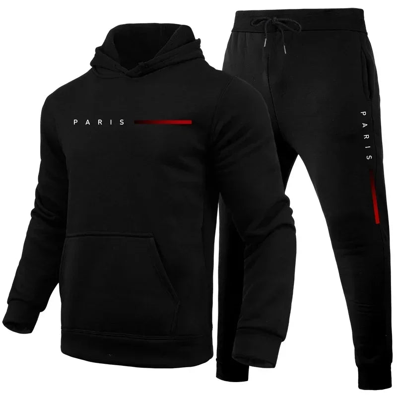 Men's autumn and winter fashion pullover hooded sweatshirt + jogging pants two-piece warm outdoor fitness casual set.