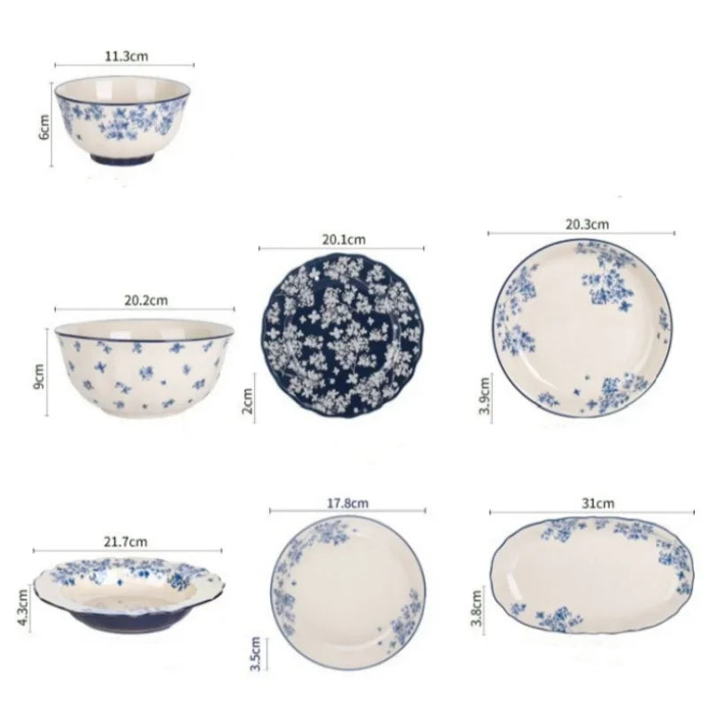 Chinese Style Ceramic Bowls Plates Retro Tableware Ramen Bowl Steak Dish Dessert Salad Plate Party Household Dinnerware Decor.