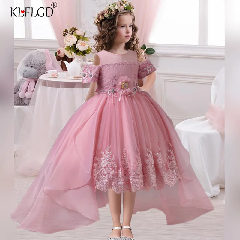 2025 Neues Sommer-Blumenmädchen-Abschluss-Performance-Frack, besticktes Partykleid, nachgestellter Tüll, 3–11 Jahre alt, das Mädchenkleid.