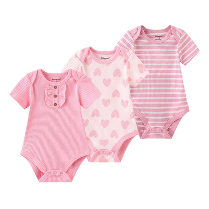 Kiddiezoom 3-teiliges modisches Sommer-Kurzarm-Cartoon-Baby-Body aus Baumwolle für Neugeborene, Jungen und Mädchen.