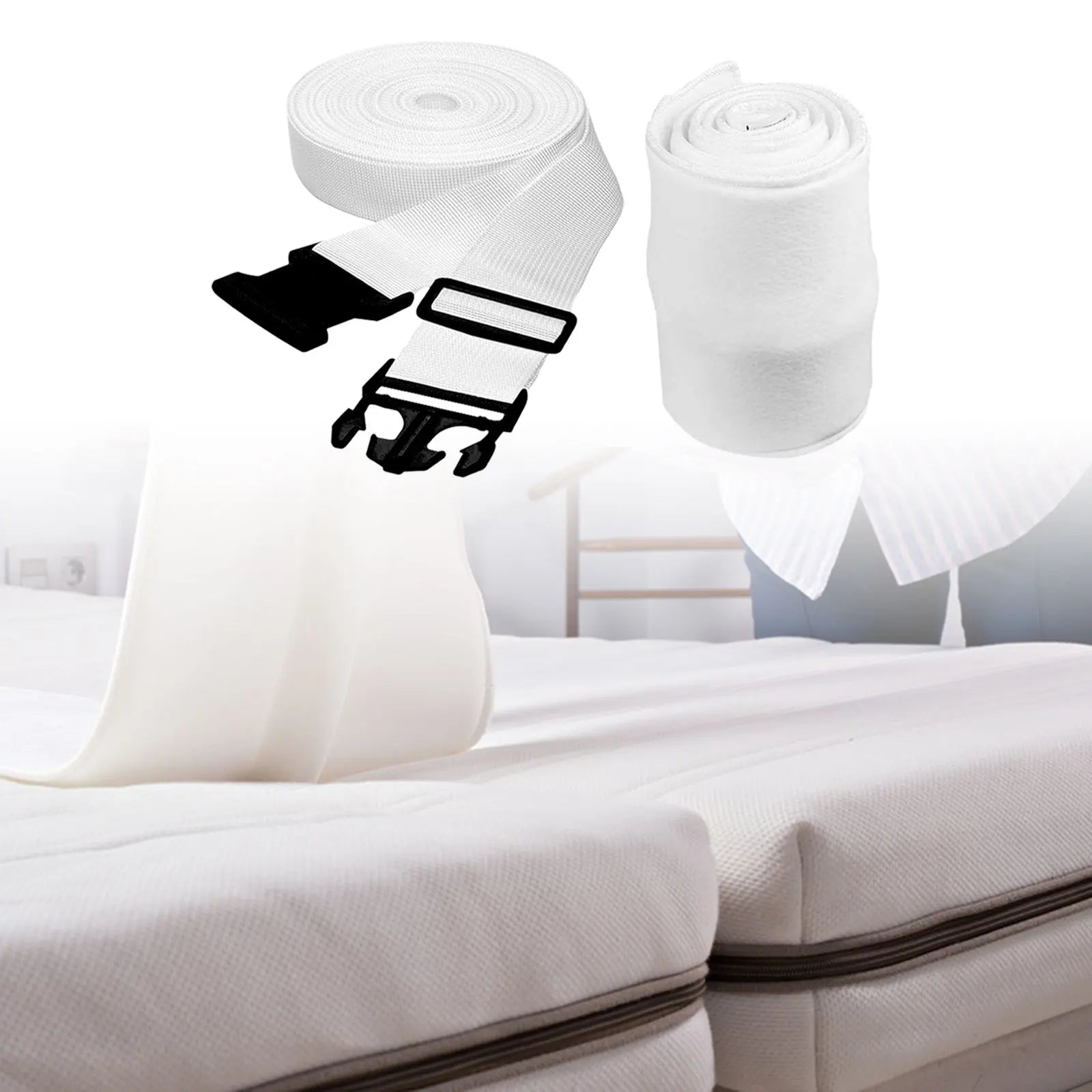 Polyester Fiber Bed Bridge Connector Twin to King Converter Kit with Adjustable Strap for Family Travel Bedding Accessories.