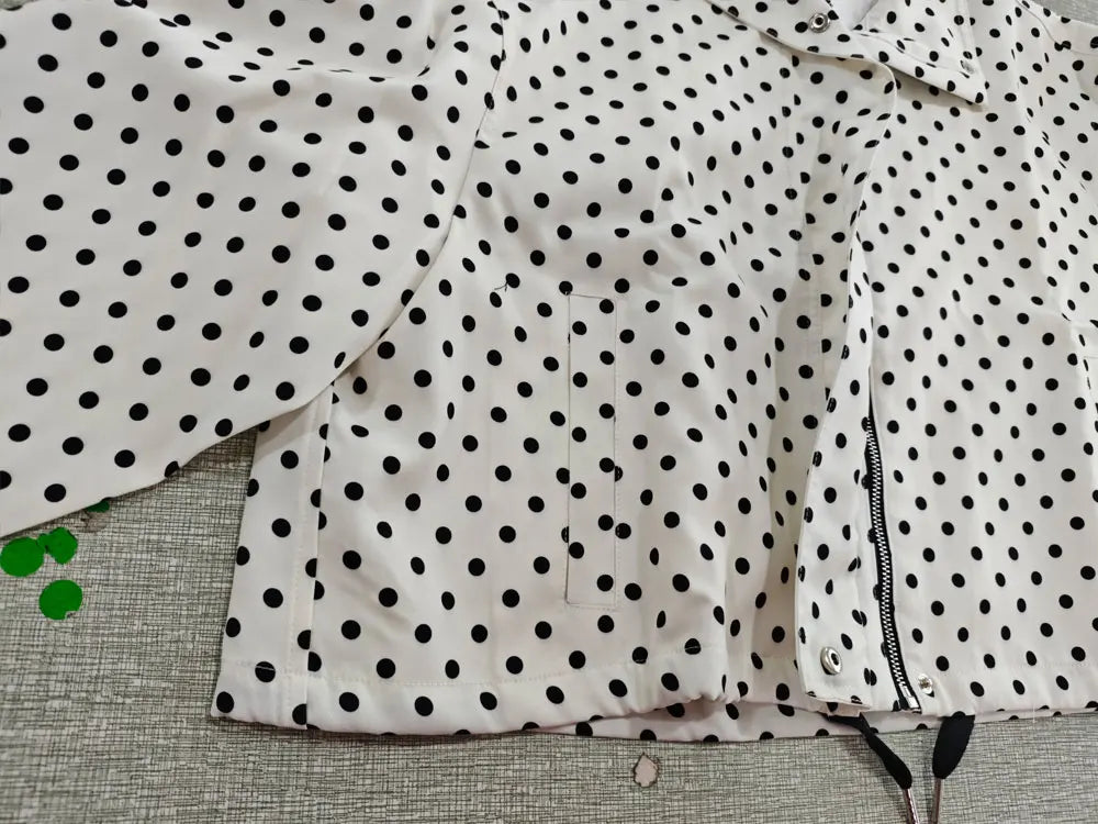 TRAFZA Herbst Polka Dot Gedruckt Jacke Für Frauen Lange Ärmel Rollkragen Zipper Mit Taschen Kordelzug Lose Vintage Mäntel.