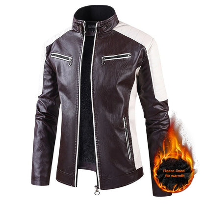M-5XL Plus Size Men's Motorcycle Leather Jacket Winter Warm Stand Collar PU Biker Coat Casual Streetwear Fleece Lined Outerwear.