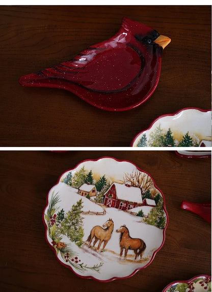 Christmas CeramicTableware Set High Grade Underglaze Colored Western Dining Plate Festival Dinner Party Cutlery Decorative Plate.
