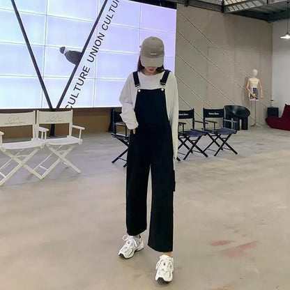 Jumpsuits Women Solid Retro Japanese Style Streetwear Denim Suspenders Trousers Harajuku Stylish Hip Hop Straight Overalls Teens