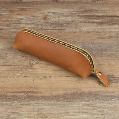 Vintage Leather Pencil Bag Simple Stationery Hoder Pen Case Storage Bag Zipper Pencil Pouch Glasses Box School Supplies.