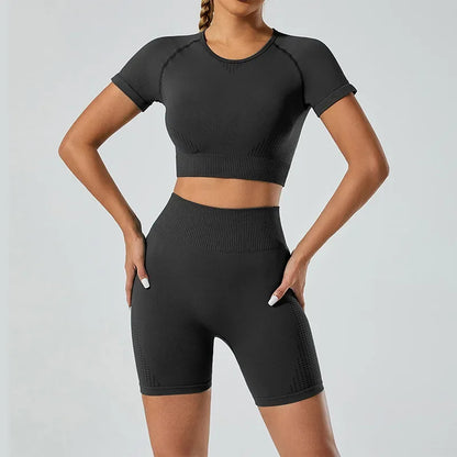 In-stock Women's Yoga Suit Five-piece Set Seamless Fitness Wear For Running Sports Top Leggings From Mainland China.
