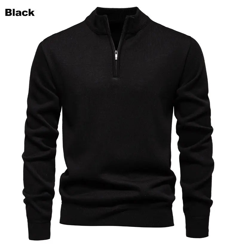 Autumn Winter Men's Half Zipper Knitted Pullovers Solid Slin Fit Casual Sweater Male Fleece Warm Stand Collar Pullover Sweaters.