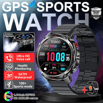 2025 New Outdoors Sports Military GPS Smart Watch 3ATM Waterproof Built-in Dual-Band GPS Compass Altimeter Swimming Smartwatches