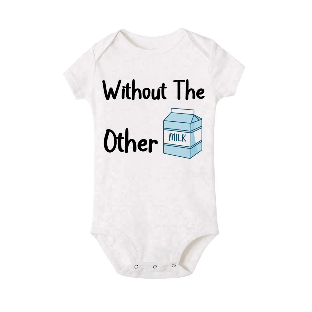 Zwillings-Body kann niemandem ohne den anderen Baby-Strampler haben. Lustiger Milch- und Keks-Zwillings-Bodysuit. Niedlicher Baby-Overall für beste Freunde.