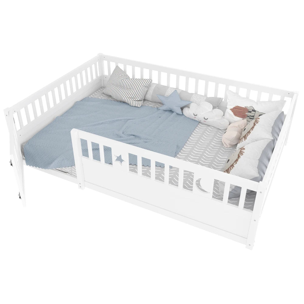 Panelbett 140 x 190 cm großes Kinderbett mit Gitter, Stern- und Monddekoration, ohne Gitter (ohne Matratze), minimalistischer Stil