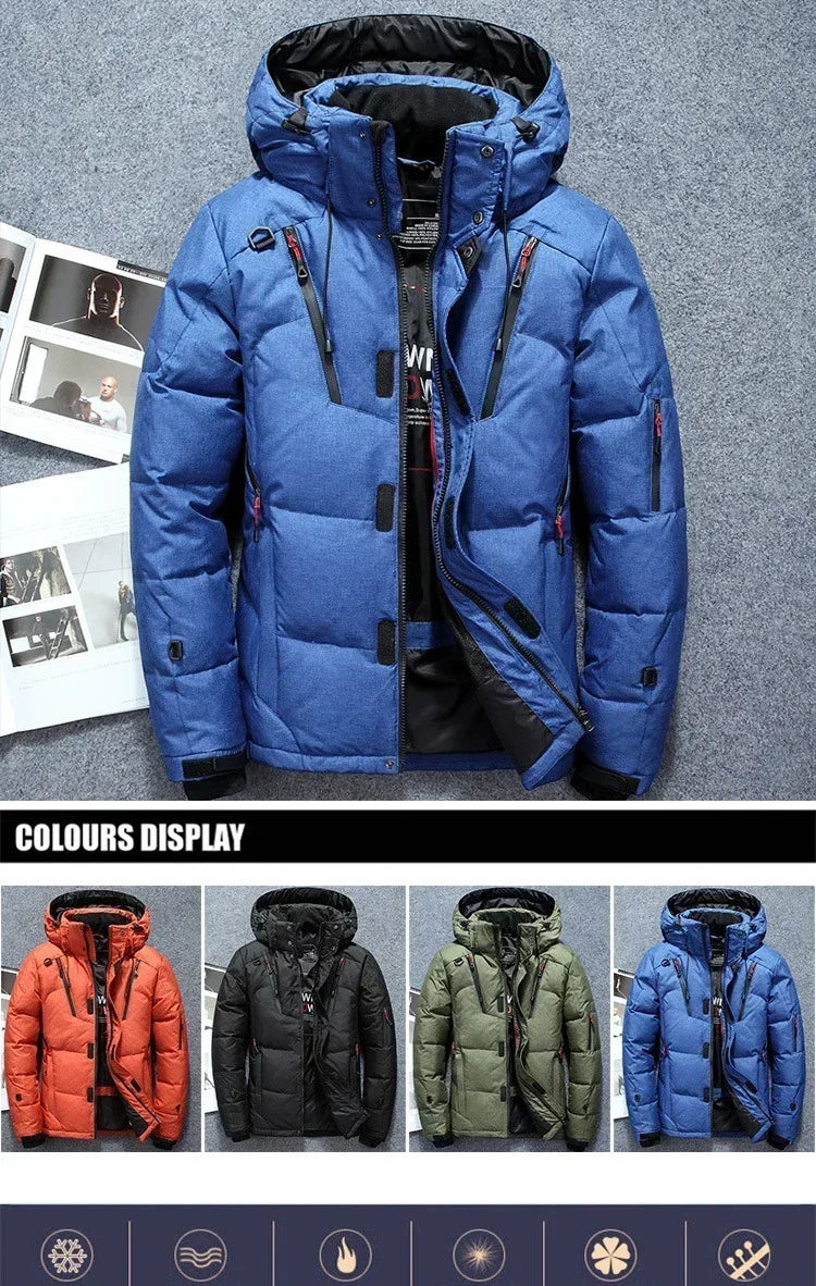 Men White Duck Down Parkas -20 Degree Winter Jacket Men's Thick Warm Snow Parkas Overcoat Windbreaker Hooded Parkas Coat Hombre.