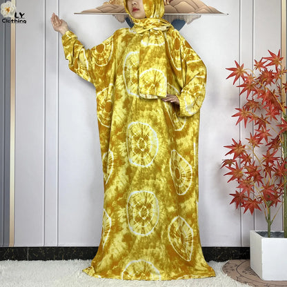 New Muslim Long Sleeved Cotton For Women Ramadan Prayer Turkey Middle East Femme Robe Floral Loose African Abaya Dress Scarfs