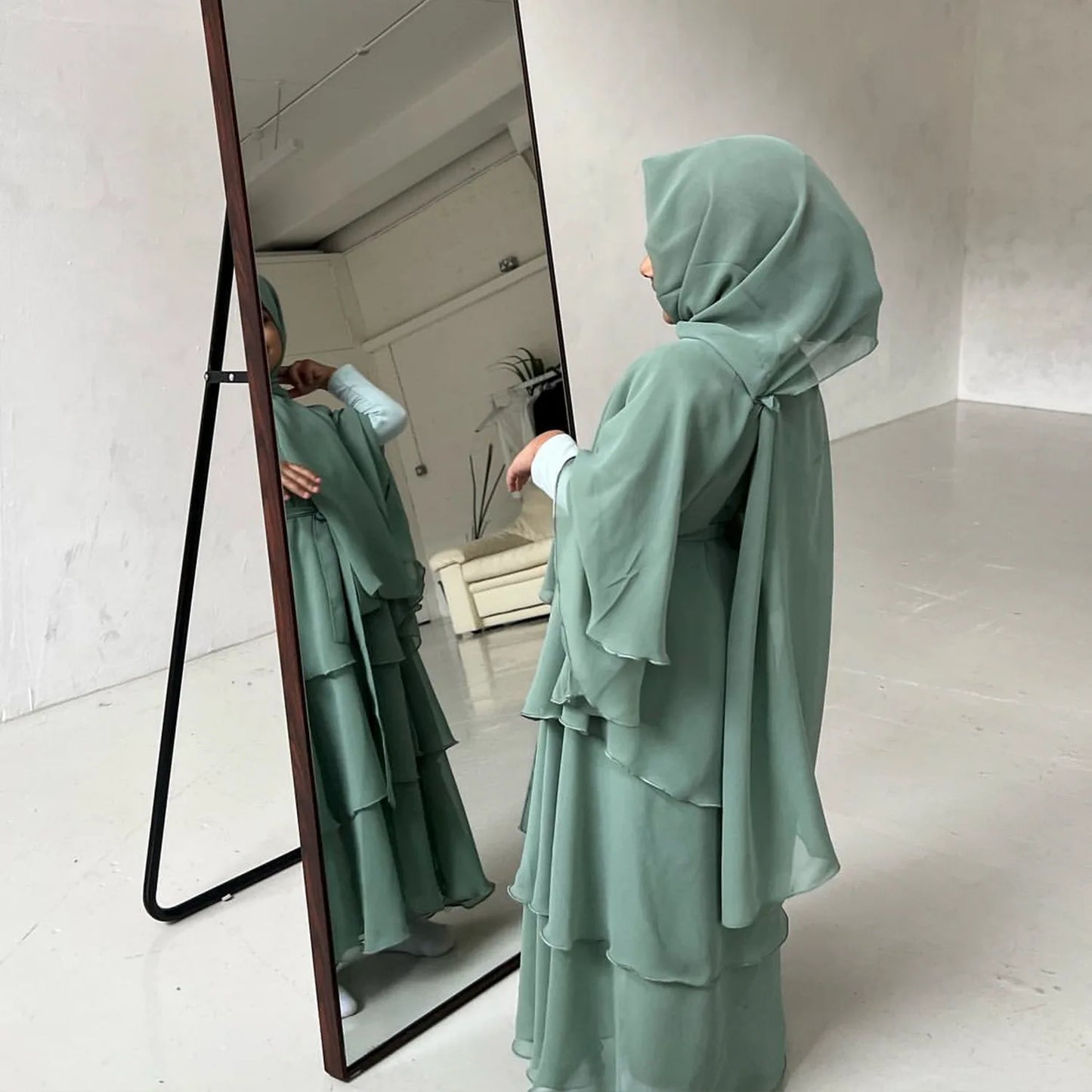 Eid Muslim Abaya for Women Chiffon 3 Layers Cake Party Cardigan Robe Jalabiya Dresses Ramadan Morocco Abayas Kaftan Vestidos
