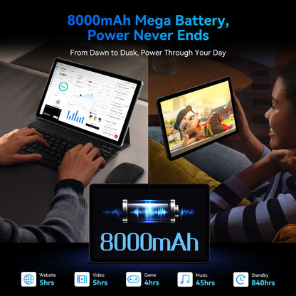 TABWEE T90 Android 15 Tablet with BT Keyboard,Mouse - Gemini AI, 24GB (8+16)RAM 128GB ROM, Octa Core T615, Gaming Tablet 11 Inch.