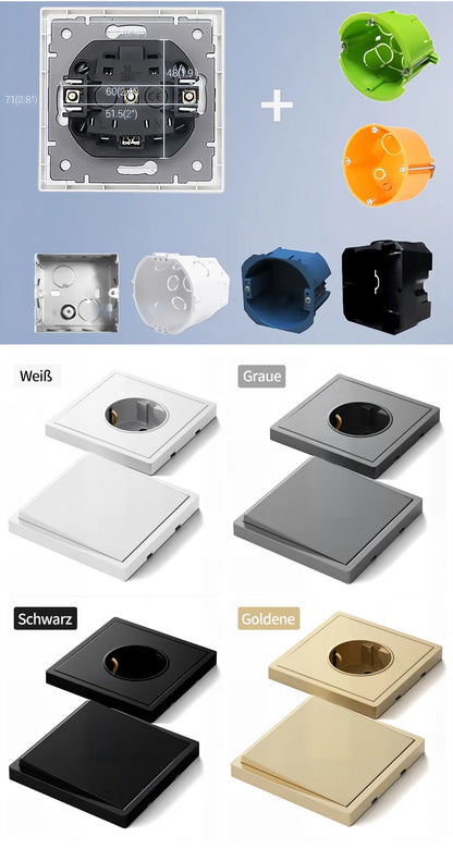80 mm Typ Rahmen Steckdose 1/2-Wege-Wandknopfschalter USB Typ-C-Anschlüsse Steckdose EU-Standard für Deutschland DIY Teil freie Kombination.