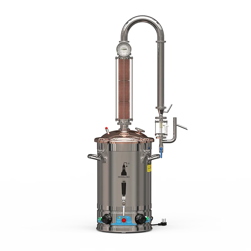 HOOLOO CT Distiller Electric Hydrolat Essential Oil Still Moonshine Still Copper lid Glass Copper Mesh Column Home Fragrance.