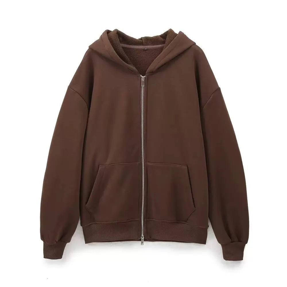 ETJ 2025 Fall/Winter new  women's casual sports oversized zipper hoodie wide leg mop sweatpants set 4174842.