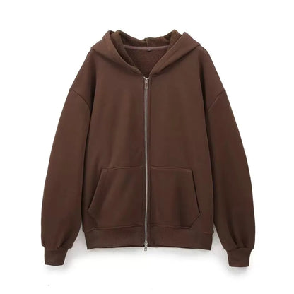 ETJ 2025 Fall/Winter new  women's casual sports oversized zipper hoodie wide leg mop sweatpants set 4174842.