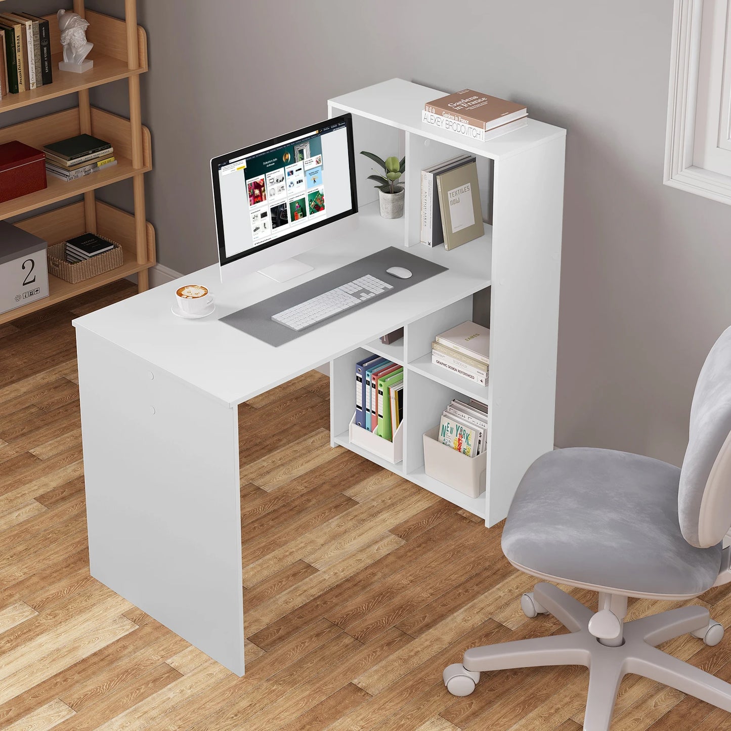 WOLTU Weißer PC-Computertisch aus Holz, Büro-Ecktisch mit Ablagefach, 120 x 63 cm, Arbeitsplatz für Arbeitszimmer, Wohnzimmer, Schlafzimmer