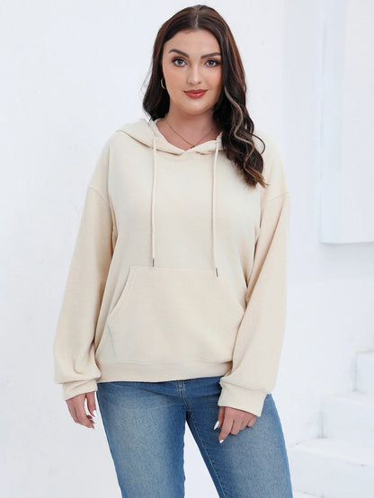 Gibsie Plus Size Frauen Hoodies Herbst Winter solide Kordel zug Kapuze Sweatshirts Känguru Tasche Fleece lässig Frauen Top.