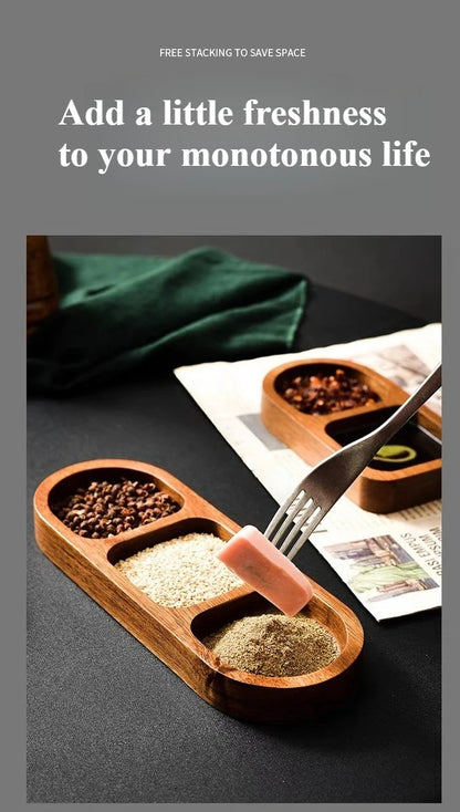 Seasoning Wood Snack Plate with Compartments 2/3/4 Grids Fruit Snacks Food Storage Trays Sauce Plate Kitchen Accessories 일본 주방용품.
