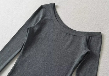 Women's One Shoulder Long Sleeve Fitted Top Elegant Casual Style