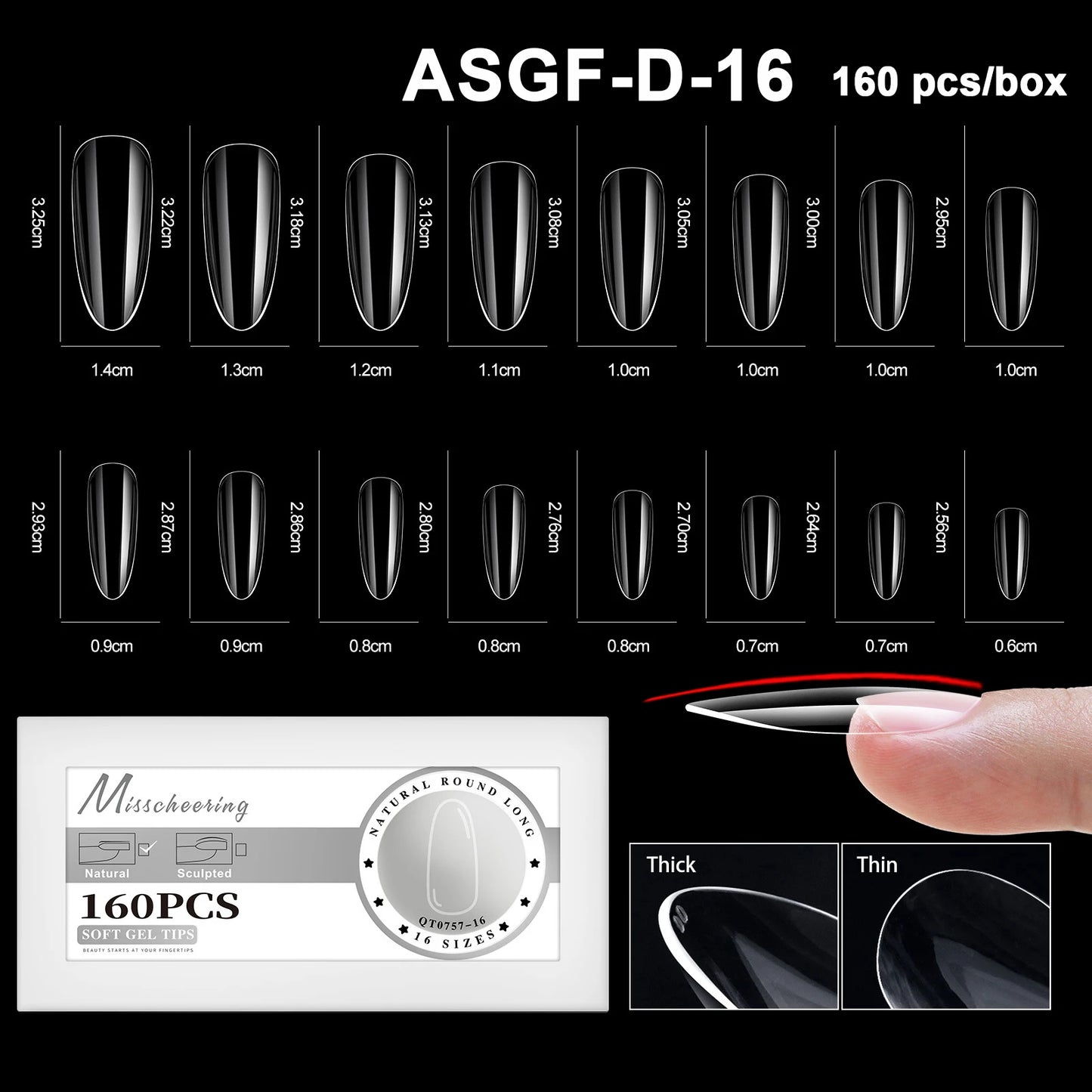 16 Sizes Curved Arch Full Cover False Nail Tips Soft Gel Press on French Almond Capsules Coffin Artificial Fake Nails Extension