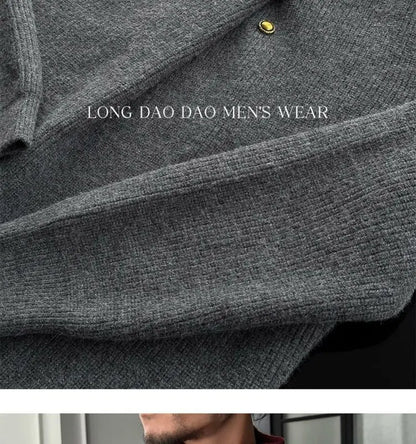 Vintage Trend Casual Autumn Winter New Men Turtleneck Solid Button Fashion Luxury Business Long Sleeve Pullovers Knitted Tops