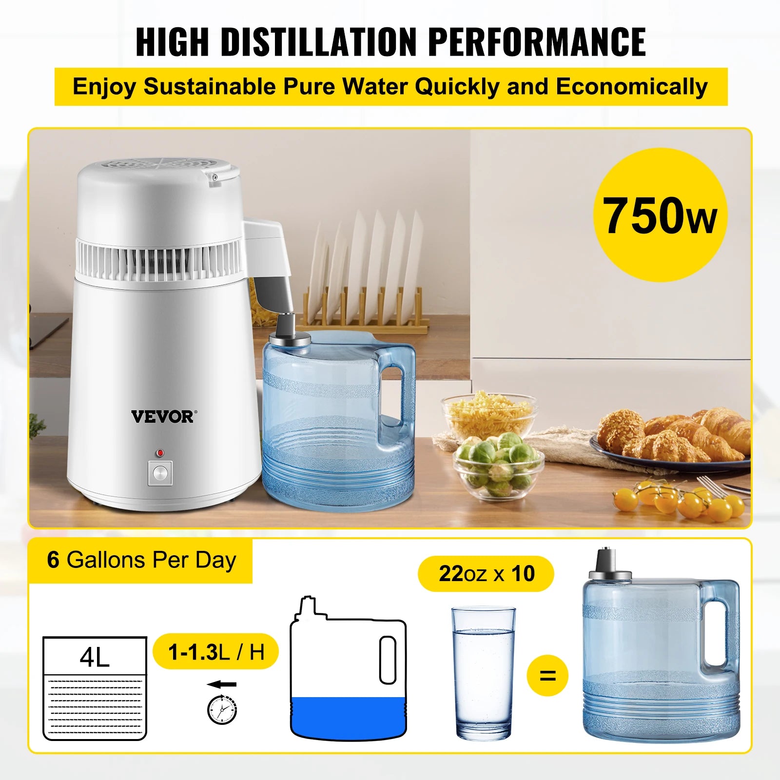 SucceBuy 4L Water Distiller Purifier Dispenser Heating Drinking Bottle Softener 304 Stainless Home Appliance for Office Use.