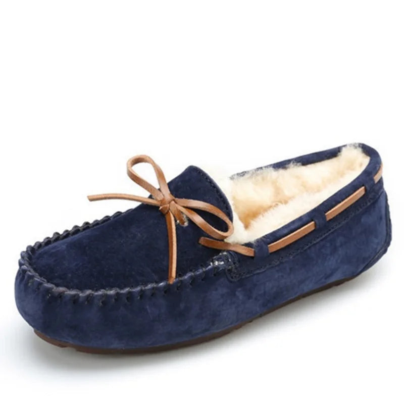 New 100% Natural Wool Genuine Leather Women Flat Winter shoes Women Moccasins Casual Loafers Plus Size Winter shoes