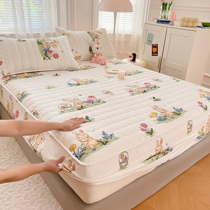 Quilted Mattress Cover For Kids Single/Double Size Rabbit Printing cubre colchón 200X220cm Anti-Mite 매트리스커버 Queen/King Size 매트리스