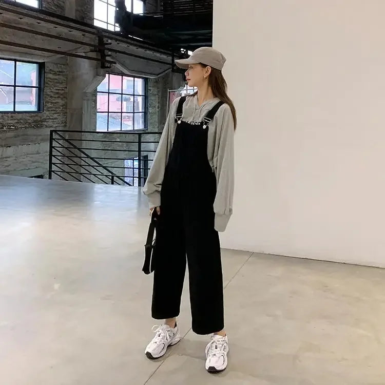 Jumpsuits Women Solid Retro Japanese Style Streetwear Denim Suspenders Trousers Harajuku Stylish Hip Hop Straight Overalls Teens