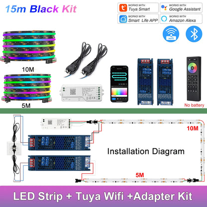 1-25M RGB Addressable COB LED Strip Light 24V WS2811 Pixel LED Strip Tuya WiFi RGBIC LED Ribbon Light Kit For TV Room decoration