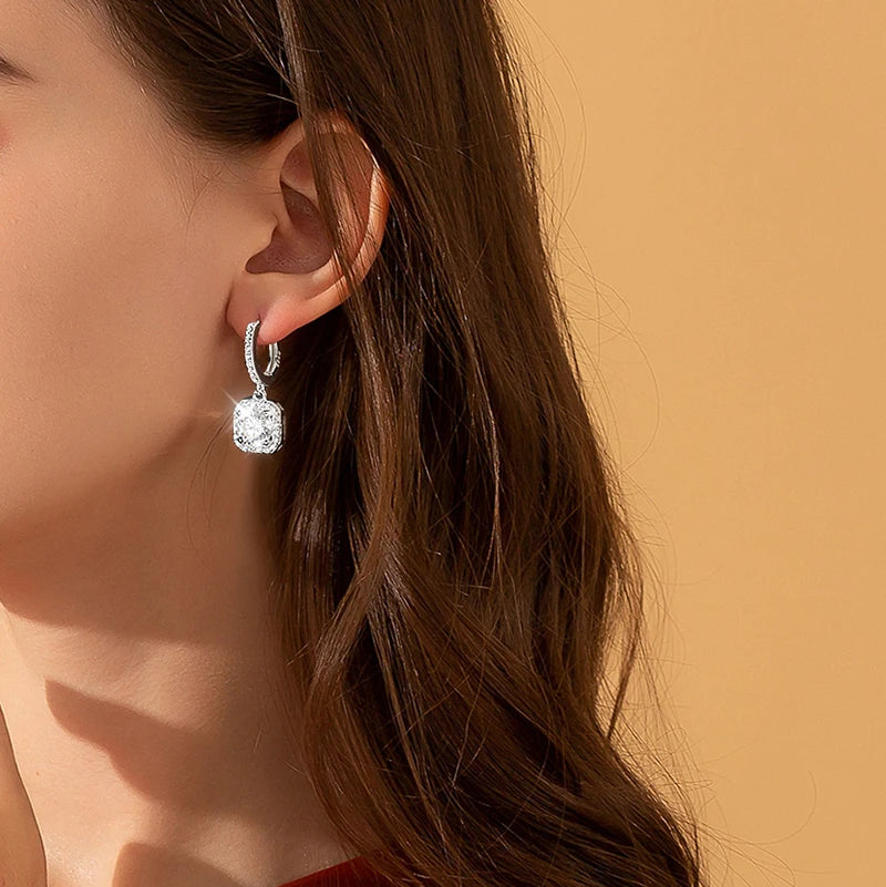 KNOBSPIN D Color Moissanite Earring 925 Sterling Sliver Plated with White Gold Earring for Women Wedding Engagement Fine Jewelry.