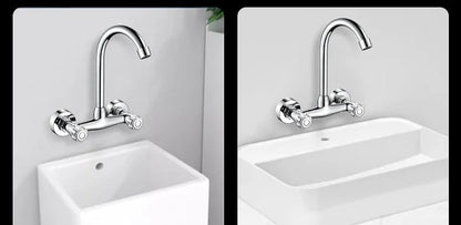 Wall Mounted Kitchen Mixer Tap Double Handle Kitchen Faucet Cold and Hot Water Tap 360 Rotation Sink Faucet Kitchen Accessories