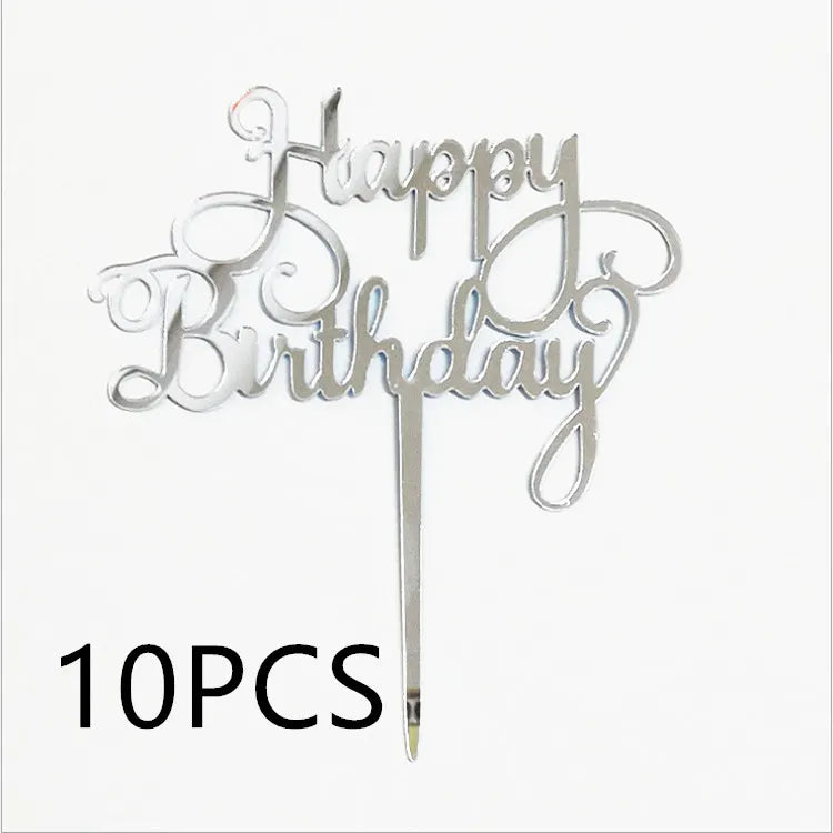 10 Stück Roségold Happy Birthday Kuchendeckel Silber Schwarz Schlichtes Design Acryl Kuchendeckel Babyparty Party Dessert Dekoration