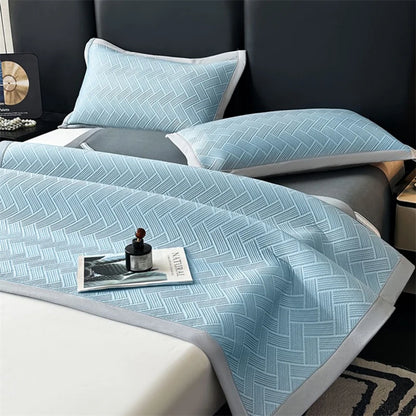 Luxury Summer Carbon Cooling Mat Set Solid Color Queen King Size Bed Mattress and Pillow Case Machine Washable Soft Folding Mat.