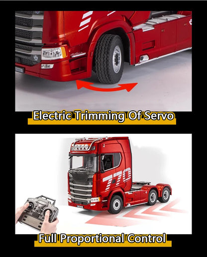 HUINA 1/18 19CH RC Truck 1501 770S Scania Alloy Tractor 2.4G Remote Control Engineering Trailer Truck with Light and Sound Toys.