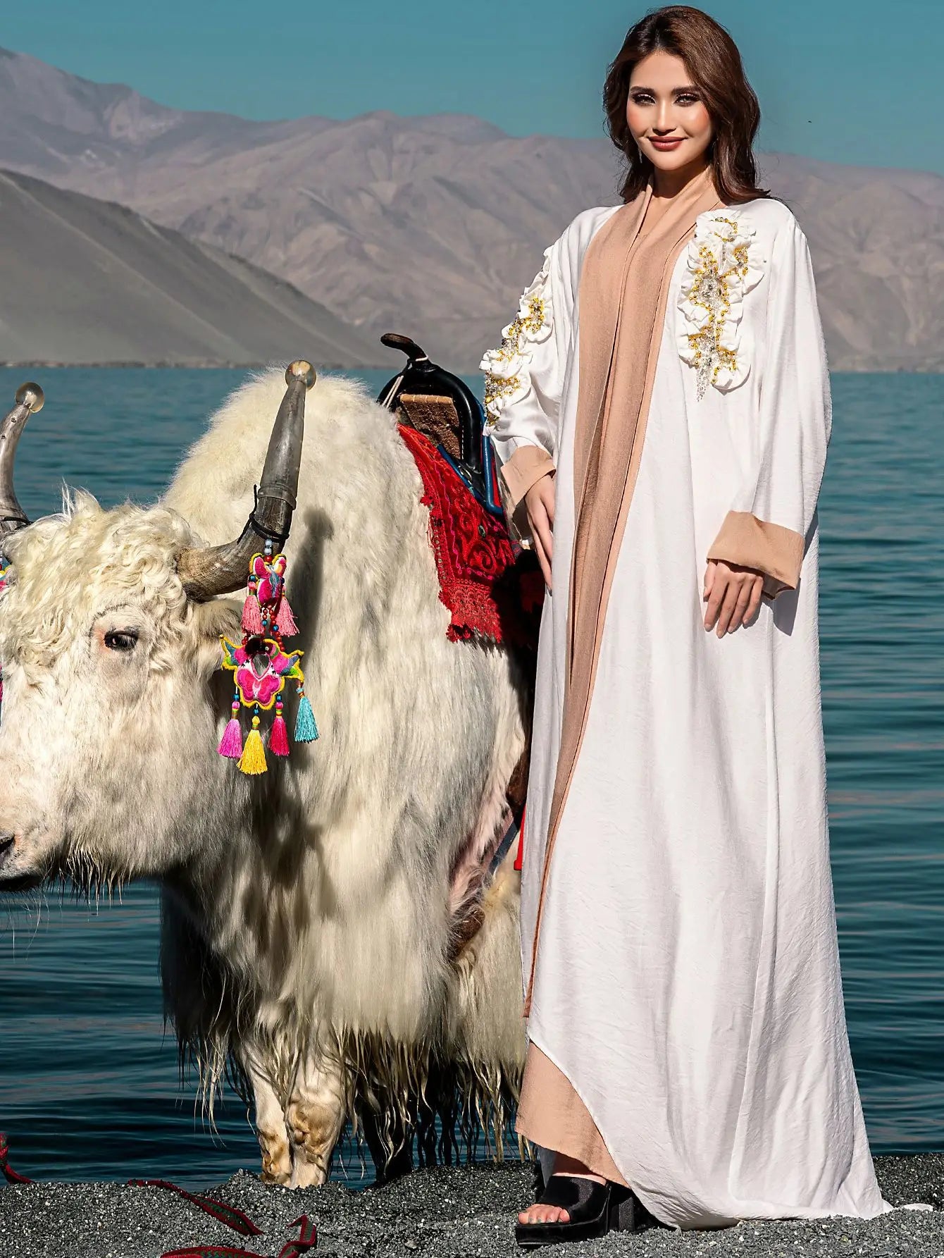 Ramadan Eid White Kimono 2 Piece Abaya Damen Dubai Luxury Set Islam Muslim Modest Dress Women Kebaya Kaftan Robe Femme Musulman.