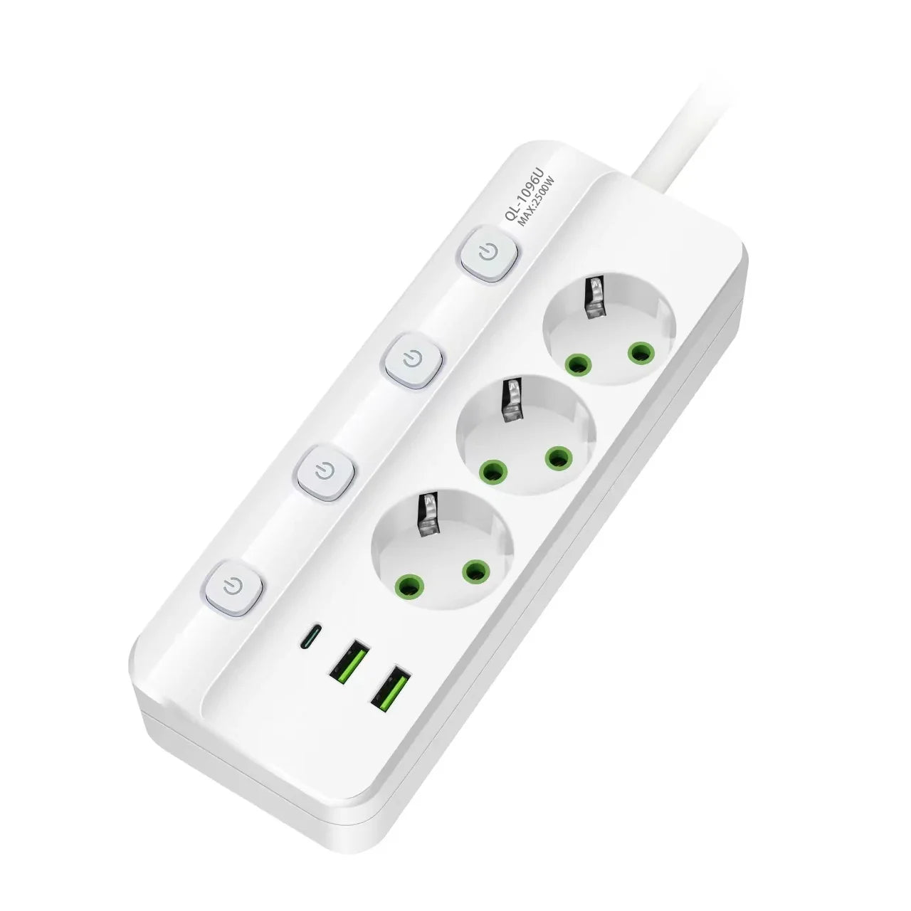 EU-Stecker-Steckdosenleiste, 2/3/4/5 Positionen, unabhängige Steuersteckdose mit 2 USB-Anschlüssen, 1 Typ-C-Anschlüsse, 2 m Verlängerungskabel, Steckdosen