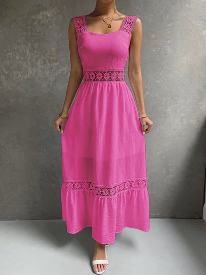 Weiße Lange Kleid Frauen Sommer Sexy Sleeveless Backless Maxi Kleider Damen Elegante Hohle Heraus Spitze Kleid Boho Sommerkleid Vestidos