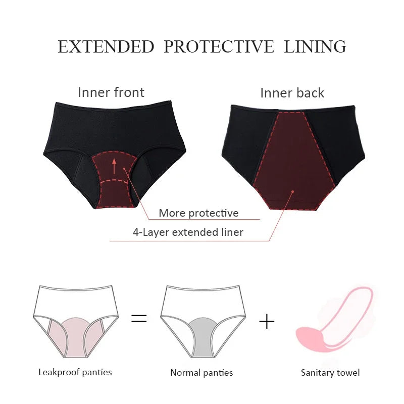 Menstrual panties 4 layer cotton physiological period leakage prevention heavy absorbent reusable mid-waist panties.